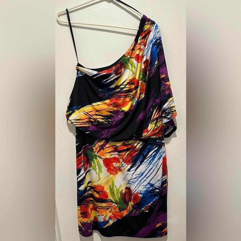 ☀️🏖️Jessica Simpson One‎ Shoulder Abstract Print Dress